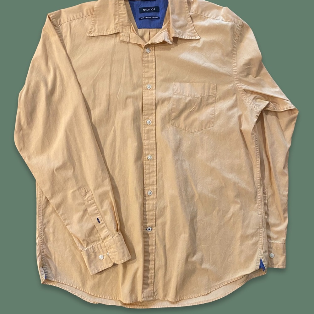 Nautica Men’s Dress Casual Long Sleeve Button Down Shirt L Large Light Orange